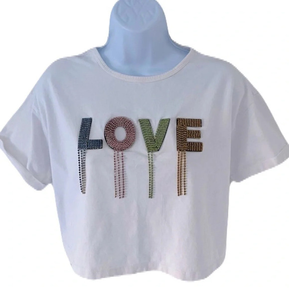 ELA/ Rhinestone LOVE crop top/ Size US S - Picture 1 of 11